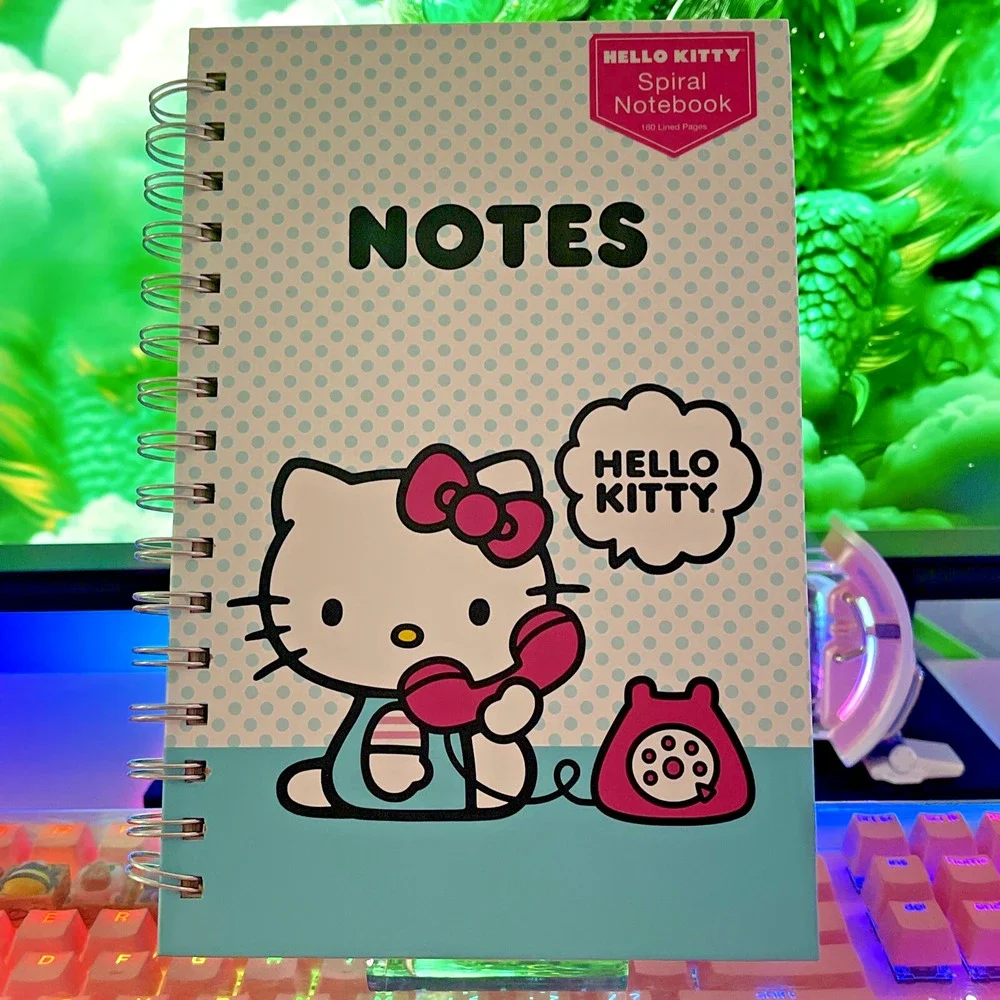 Hello Kitty Hard Cover Notebook Journal Spiral Blue Polka Dot Phone 2024 Sanrio